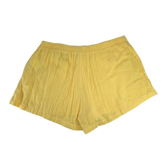 ROXY Sunset Mind Gauze Shorts Sz L Yellow Button Up Mid Rise 100% Cotton - Picture 2 of 9